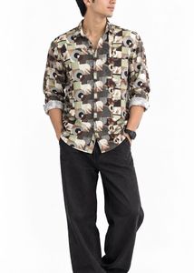 Men's Abstract Print Button-Up Shirt