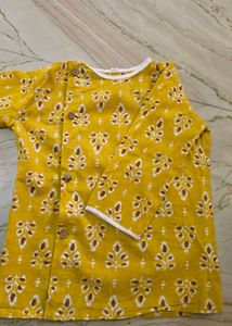 Yellow Printed Cotton Kurta and pyjama set