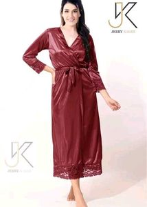 Satin Lace Trim Nightgown - Burgundy