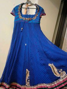 Elegant Blue Lehariya Anarkali wedding wear