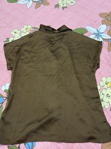 Women's Satin Brown Short Sleeve Top