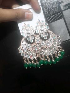 Green Heavy Earings Party Wear