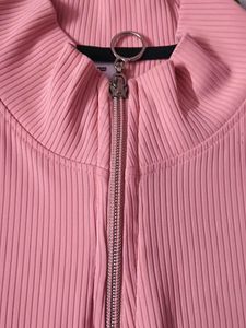 Pink Ribbed Zip Up Top