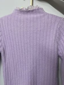 Lilac Fuzzy Lace Trim Sweater