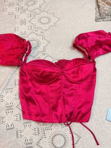 Satin Off-Shoulder Corset Top