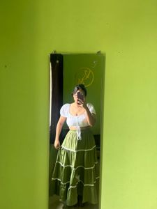 Boho Tiered Maxi Skirt with white top