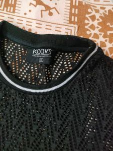 KOOVS Black Mesh T shirt