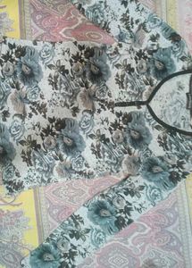 Grey Floral Print Long Sleeve Top