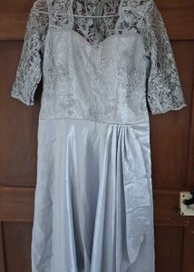 Elegant Silver Lace Evening Gown