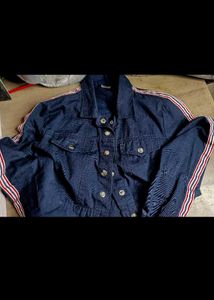 Cropped Denim Jacket with Side Stripes