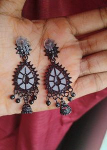 Black Drop Earrings with Jhumka Detail