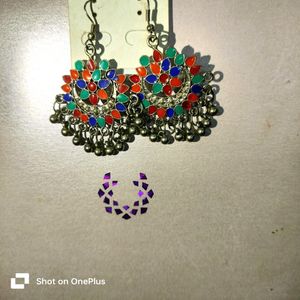 ART SUNDARI Silver-Plated Chandbali Earrings