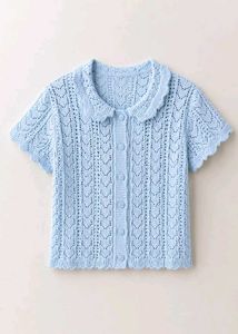 Chic Light blue Crochet Button-Up Top