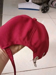 Red Baseball Cap with Unique Clip Detail