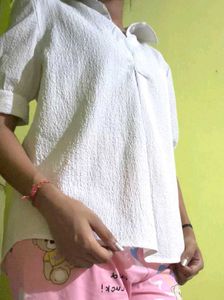White Textured Button-Up Top