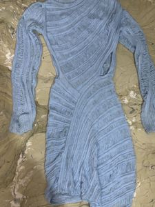 Light Blue Distressed Knit Mini Dress