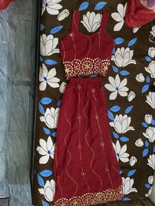 Red Embroidered Blouse with Mirror Work