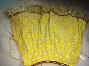 Yellow Printed Blouse with Mirror Work