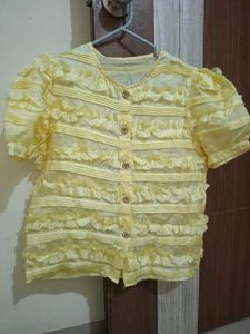 Yellow Ruffled Short Sleeve Top
