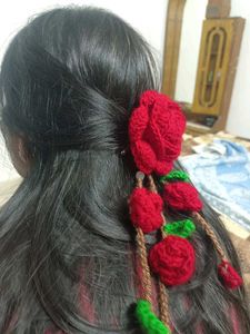 Handmade Crochet Rose Hanging Hair Clip