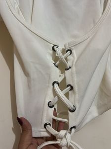 White Lace-Up Cropped Top