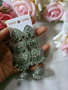 Elegant Oxidized Silver Jhumka Earrings