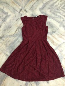Maroon Lace Fit &amp; Flare Dress