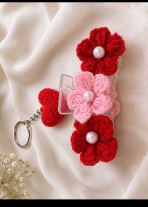 Crochet Flower Claw Clips &amp; keychain combo