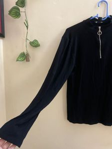 Black Zip Neck Long Sleeve Top