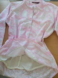 Pink &amp; White chikankari short Kurti