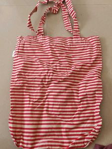 Red and White Striped Tote Bag