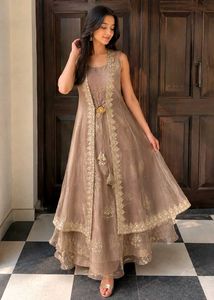 Elegant Organza Gown with Shrug