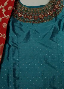 Beautiful Teal Kurta Set with Red Dupatta
