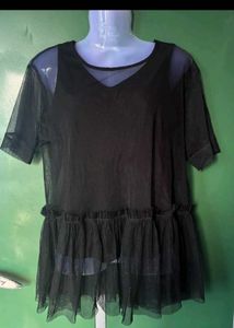 Sheer Black Tulle Tunic Top