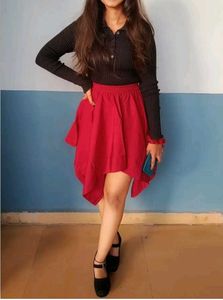 Maroon Asymmetric Skirt