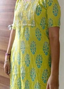 Yellow Printed Kurta with Sequins