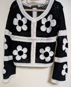 Black & White Crochet Flower Cardigan