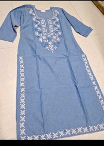 Blue Embroidered Cotton 3 piece set