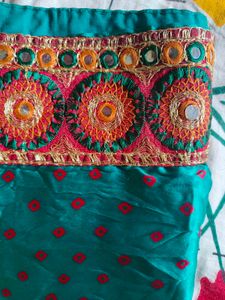 Teal Saree with Pink Dots &amp; Embellished Border