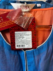 BIBA Blue &amp; Orange Layered Kurta