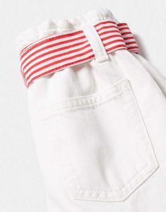 White Shorts with Red Striped Belt   LR-36