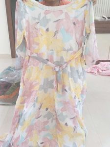 Floral Print Ethnic Gown with Embellished Neckline