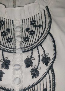 Elegant White Ruffle Neck Embroidered Blouse