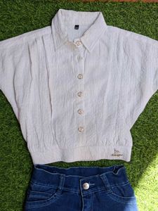 Stylish Crop Top and Denim Skirt Set