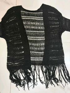 Black Crochet Fringe Cardigan