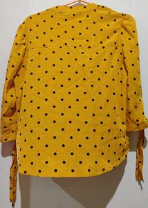 Yellow &amp; Black Print Shirt Style Top