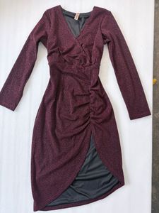 Sparkly V-Neck Ruched Dress