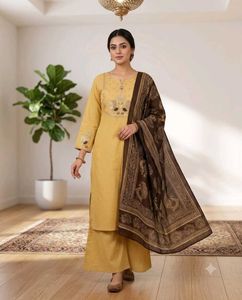 Yellow Kurta Set with Printed Dupatta