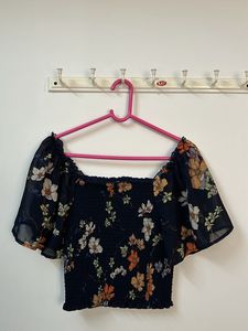 Harpa Navy Blue Floral Bell Sleeve Top