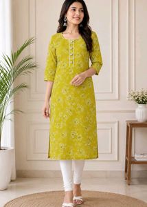 💛 Yellow Printed Kurti